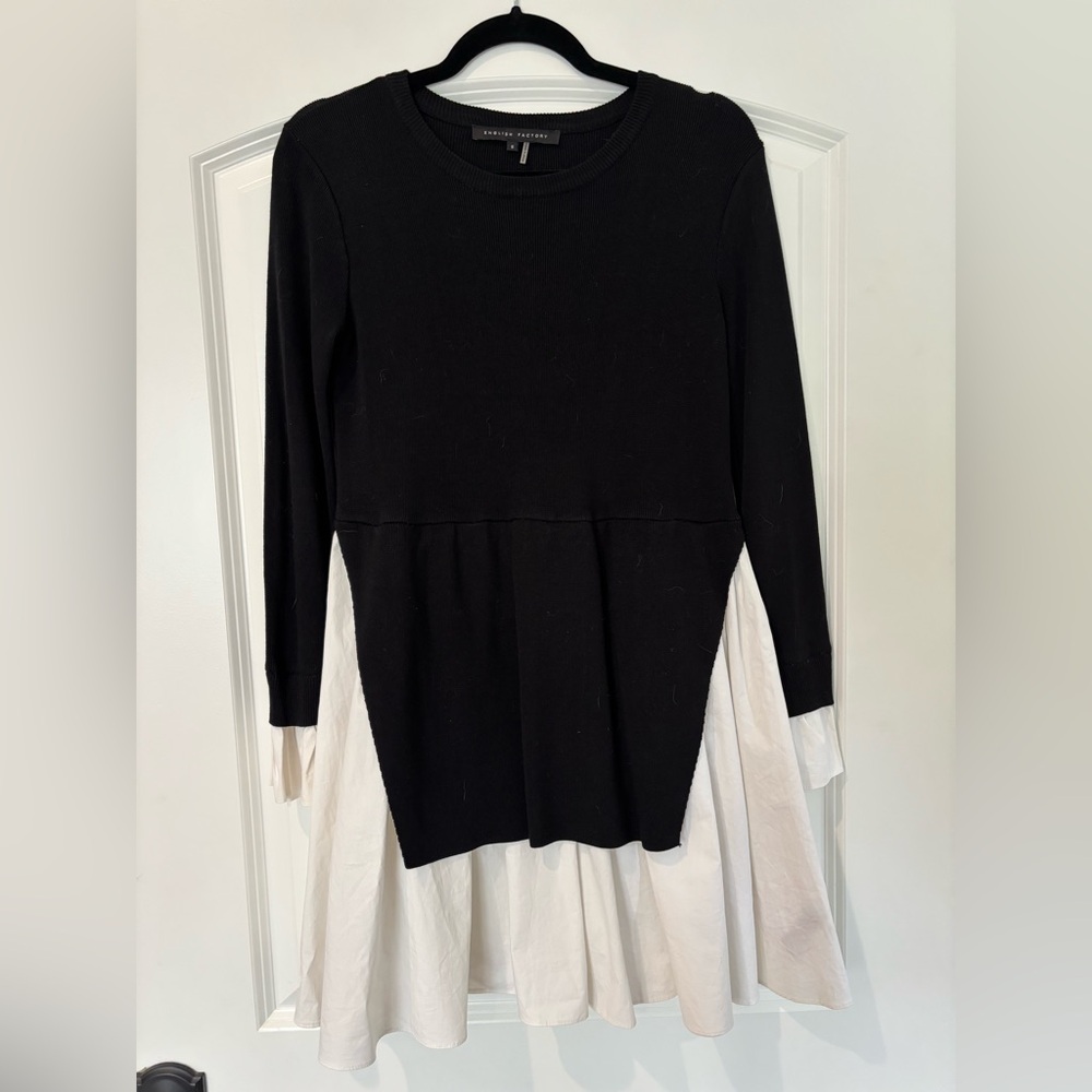 English Factory Poplin Combo Knit Mini Dress - small